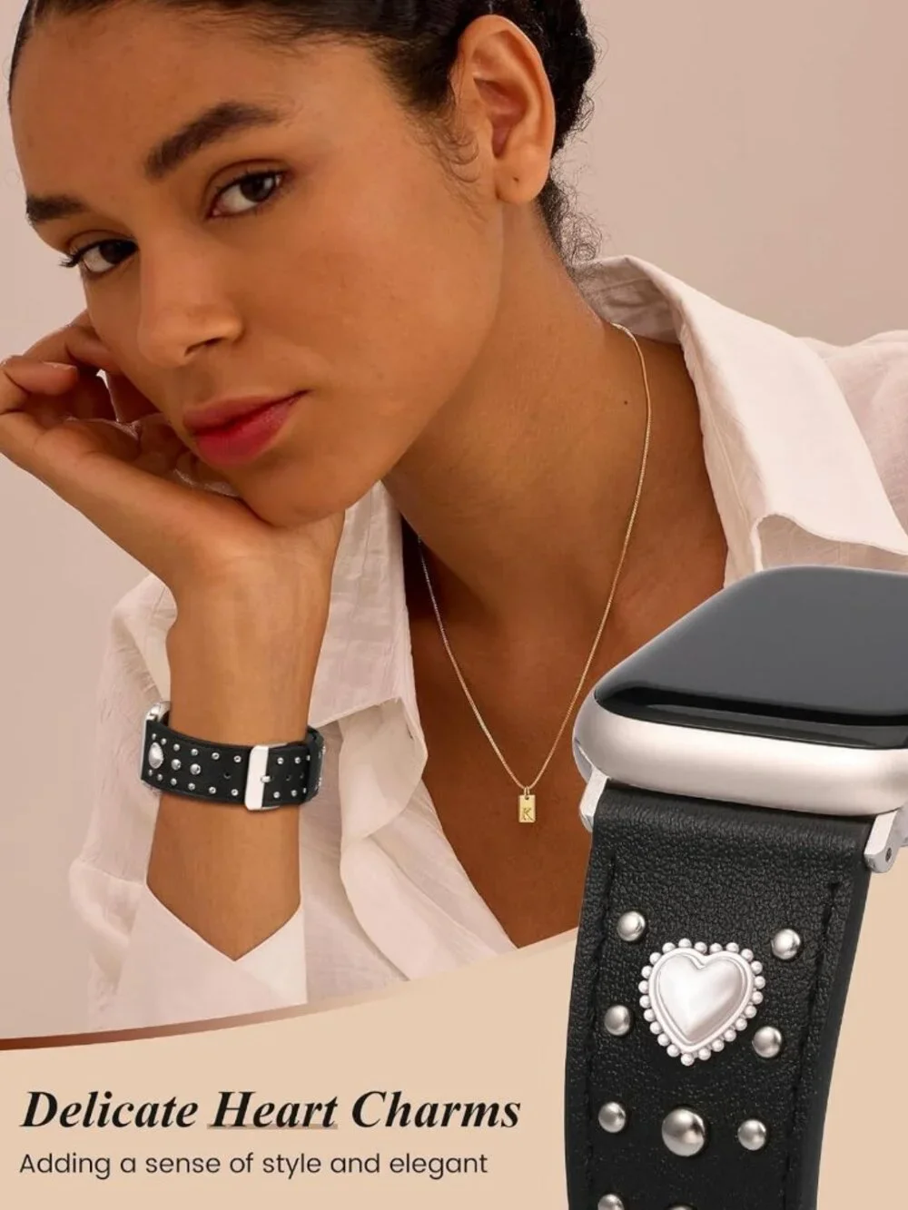 Stylish Studded Leather Apple Watch Band for Women - Adjustable & Durable Design